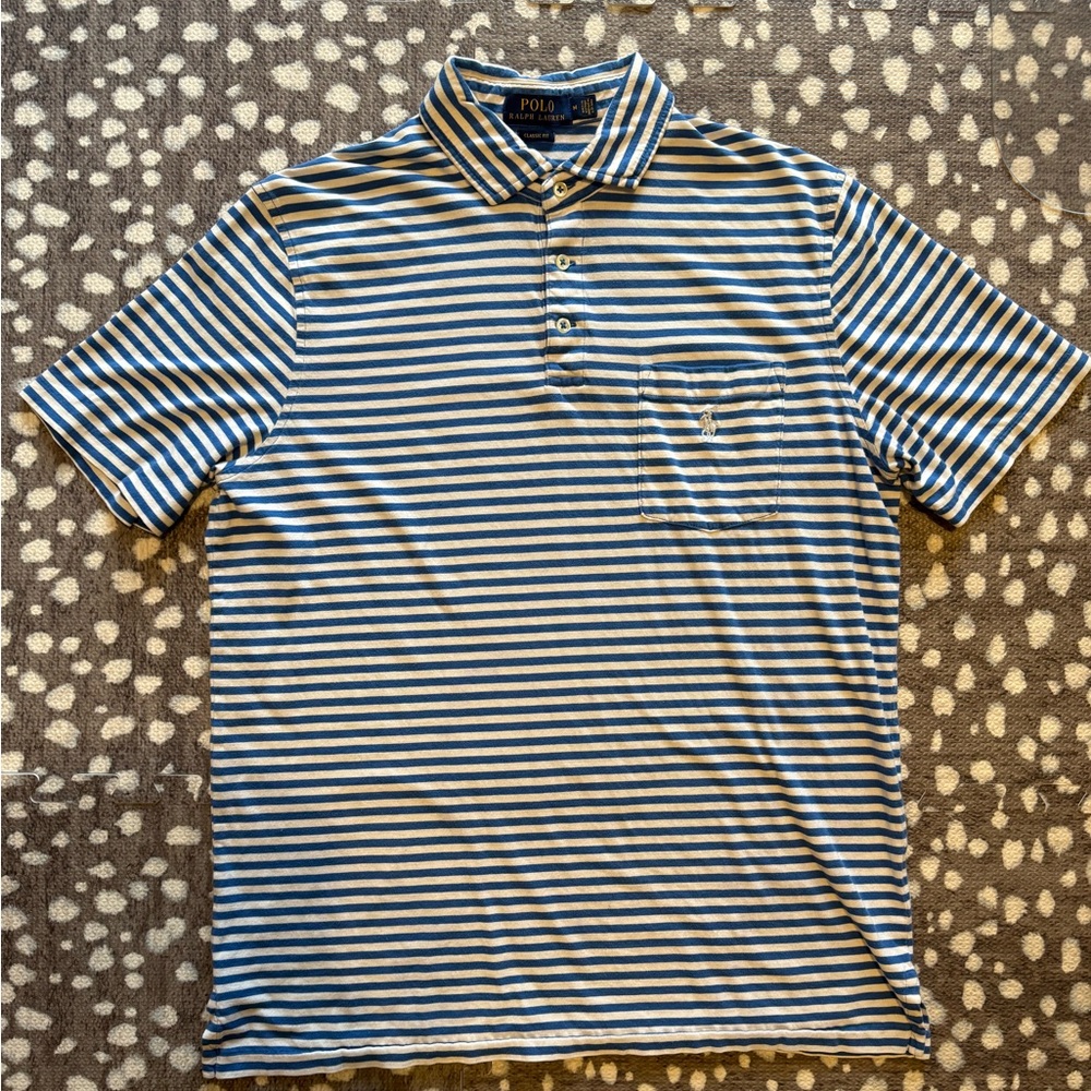 Ralph Lauren Blue and White Striped Polo Shirt